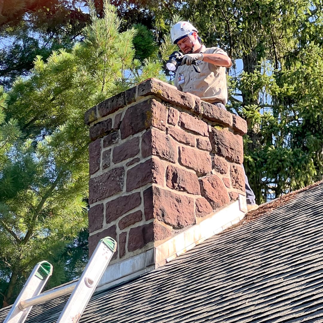 Thaddeus performing a professional chimney inspection